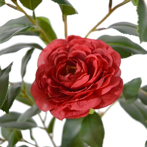 warmplants artificial camellia tree 3ft fake flower plant, close-up detail