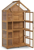 mcombo wooden greenhouse with roof & adjustable shelves, main product view