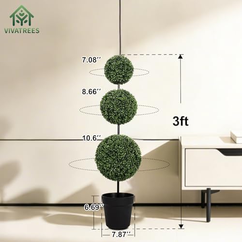 vivatrees 3ft uv-resistant artificial triple ball boxwood topiary, close-up detail