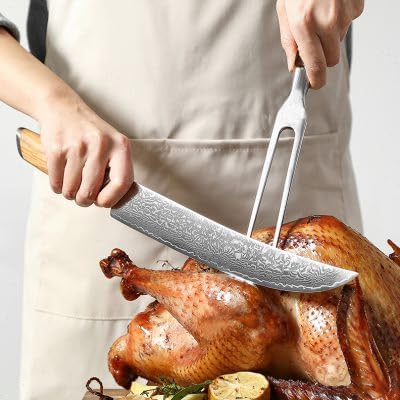 Carving Fork, Meat Fork, 13 Inch Cooking Fork, Heavy Duty Stainless Steel BBQ Fork, Long Metal Chef Pro Kitchen Forks for Barbecue, Serving, Cooking, Grilling, Roasting