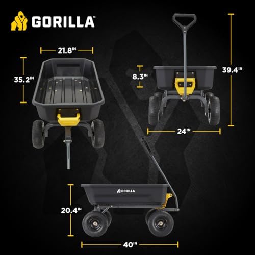 gorilla carts dump garden cart, 4 cu ft shown in use