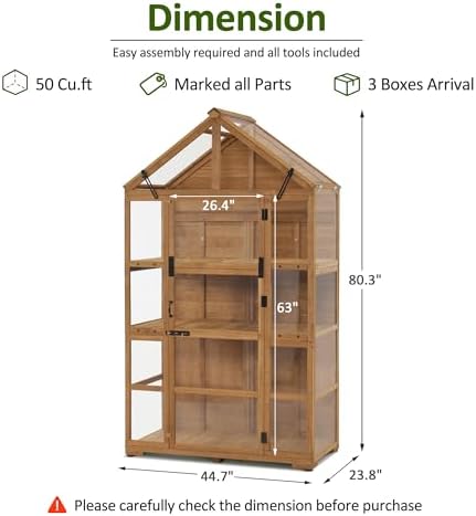mcombo wooden greenhouse with roof & adjustable shelves, close-up detail