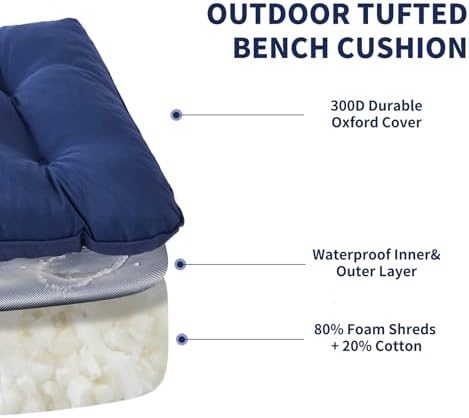 ipynbap outdoor bench cushion, 48x18x5 inch, navy blue, side view