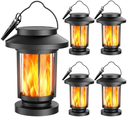 Solar Lantern Outdoor Waterproof, Flickering Flameless Solar Lights Hanging Lantern, Auto On/Off Decorative Solar Garden Lights for Patio Yard Porch Pathway Camping Decor
