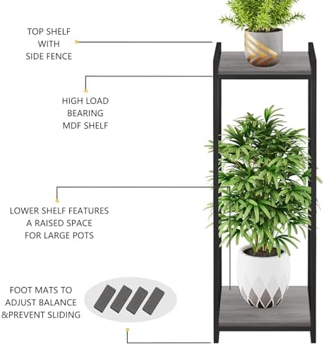2-tier oak grey plant stand indoor 34" tall on a desk or shelf