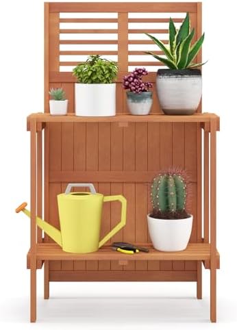 giantex folding potting bench, 2-tier gardening workstation w/storage, view 9