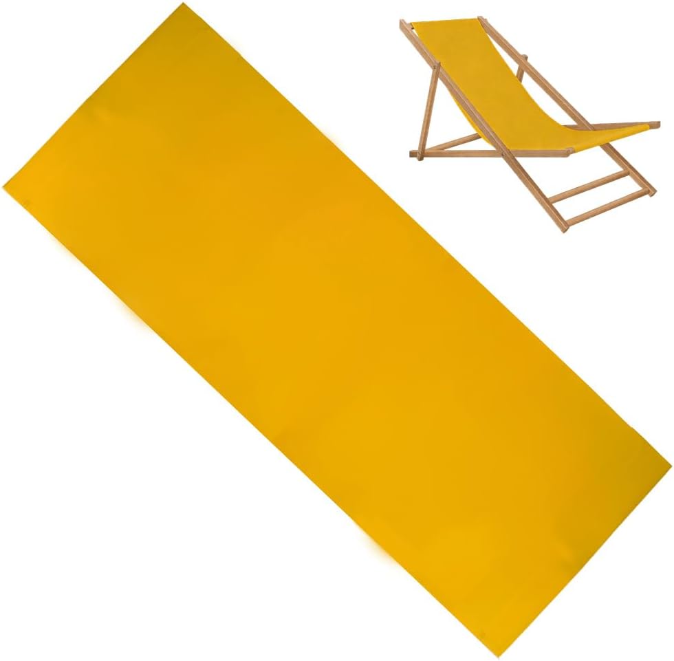 GORGECRAFT 120x43.5cm Thicker Beach Sling Patio Chairs Canvas Gold Folding Chair Replacement Outdoor Chairs Cloth Replacements Portable Reclining Sling Chair Fabric for Summer Vacation Sunbathing