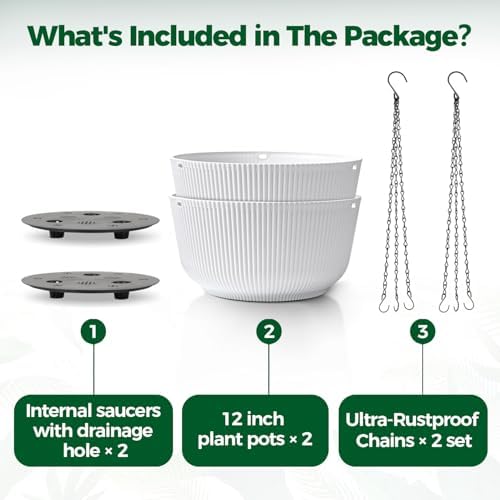 t4u hanging planters for indoor outdoor, 12 inch, package contents