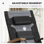 PURPLE LEAF Outdoor Reclining Chair Extra Wide Quilted Cushion, Black Grey | Adjustable pillow, Water-resistant oxford fabric, Reclining backrest, Woodgrain design, Aluminum grips, Light pearl anti-sag