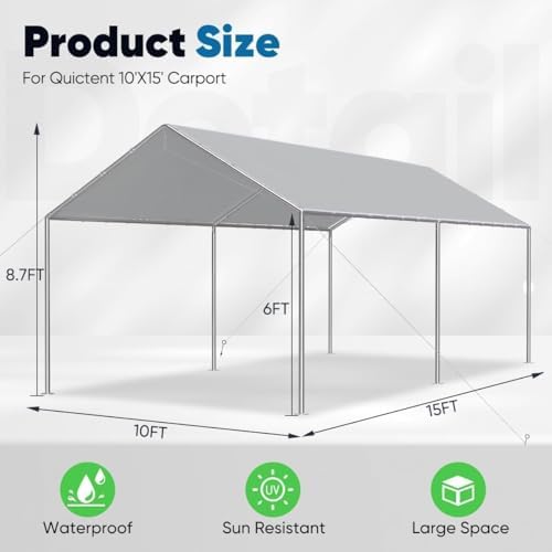 quictent 10x15 ft heavy duty car canopy galvanized, close-up detail