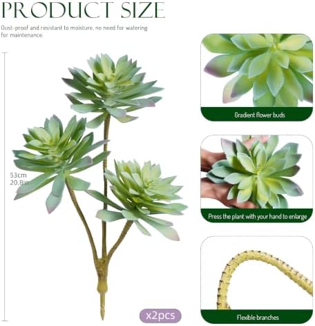 large artificial succulent plants, 20.8-inch gray-green spiky rosettes shown in use