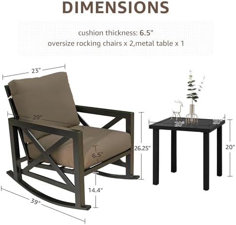natural expressions 3 piece patio rocking bistro set, front angle view