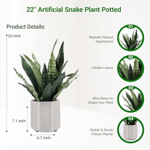 faux snake plant 22" tall, realistic touch leaves shown in use