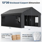 homshade 12x20ft metal carport with removable sidewalls & shown in use