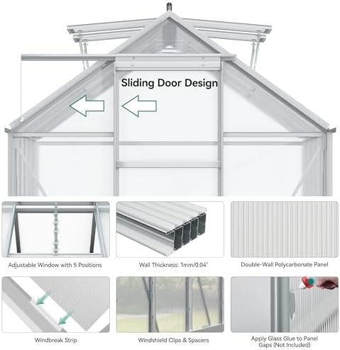 yitahome 12x6ft polycarbonate greenhouse large heavy duty green, close-up detail