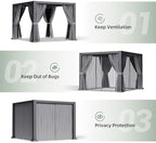 aoxun louvered pergola 12x16 all-aluminum, waterproof curtains and, side view