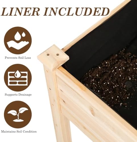 raised garden bed with lockable wheels, 32x16x32 inch showing dimensions
