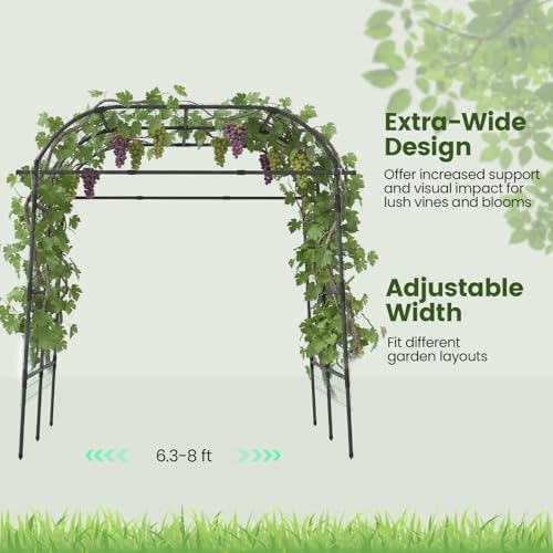 giantex metal garden arch trellis for climbing plants, close-up detail