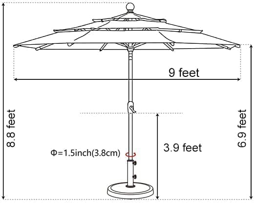 eliteshade usa 10-year-non-fading 9ft 3-tier market patio umbrella, package contents