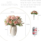 peonies artificial flowers in vase, fake hydrangea silk, side view