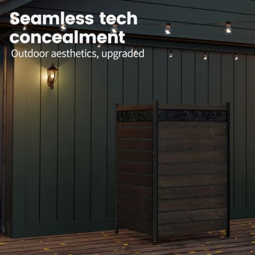 wood privacy screen, no dig outdoor fence,dark brown, front angle view