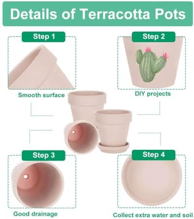 vensovo 6 inch pink terracotta & clay pots, close-up detail
