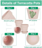 vensovo 6 inch pink terracotta & clay pots, close-up detail