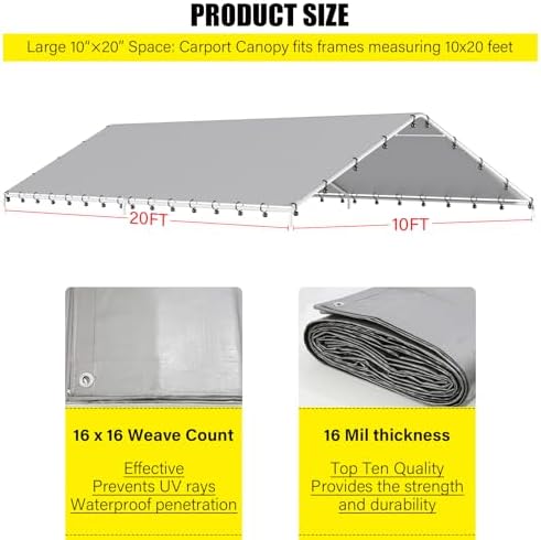 dwale 10 x 20 ft carport,replacement canopy cover shown in use