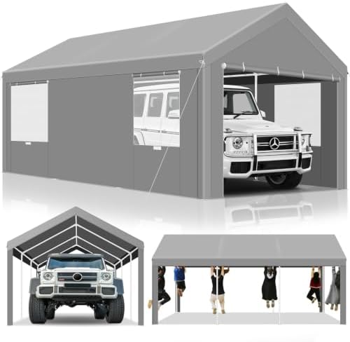 tooluck carport 10'x20' heavy duty portable garage showing dimensions