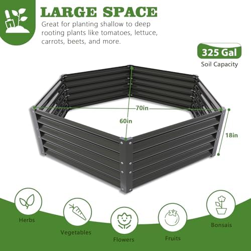 anleolife 6-bed 70x60x18in hexagon raised garden beds, quartz shown in use