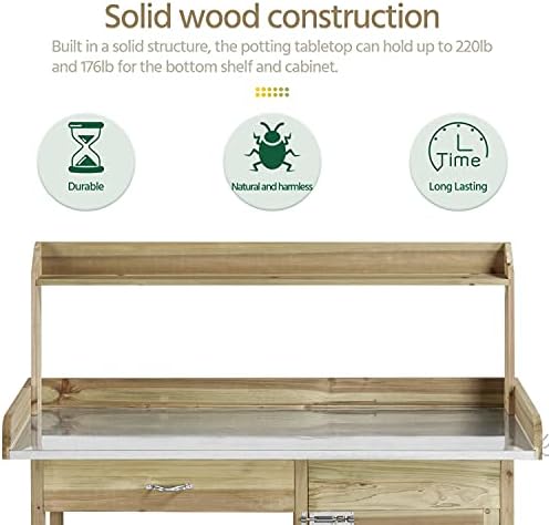 costoffs potting bench wood garden potting table with showing dimensions
