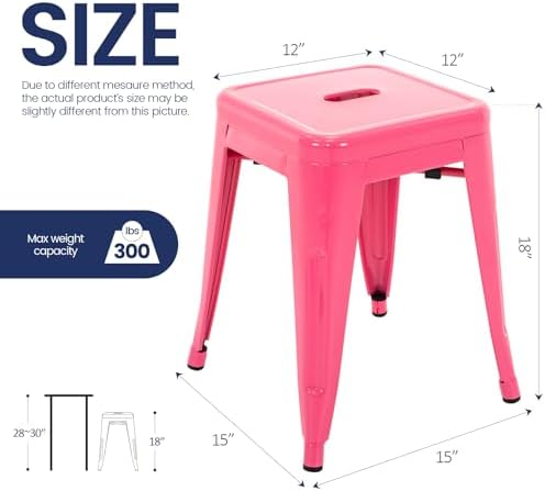 18 inch metal stools set of 2, stackable, close-up detail