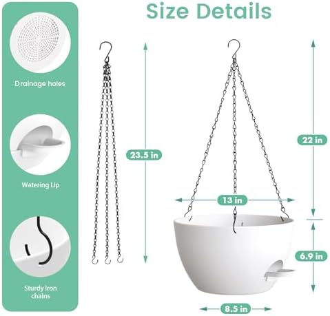 uouz 13 inch 2 pack large self watering showing dimensions