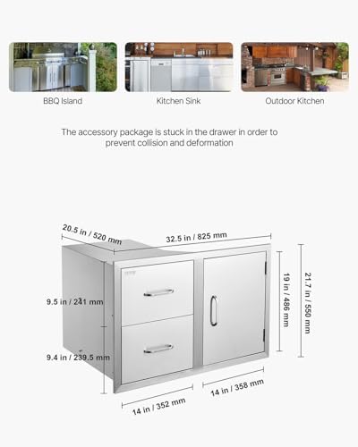 vevor outdoor kitchen drawers 32.5" w x 21.7", close-up detail