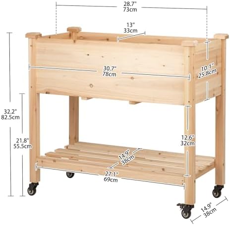 raised garden bed with lockable wheels, 32x16x32 inch shown in use