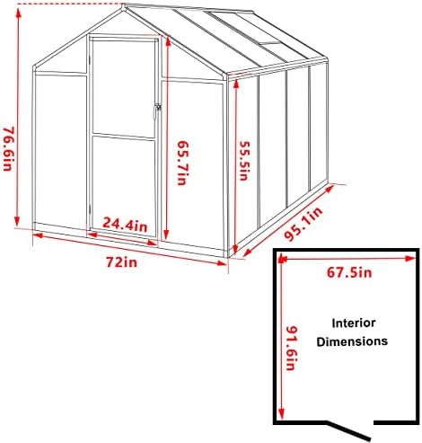 veikou 6' x 8' polycarbonate greenhouse, upgraded green shown in use