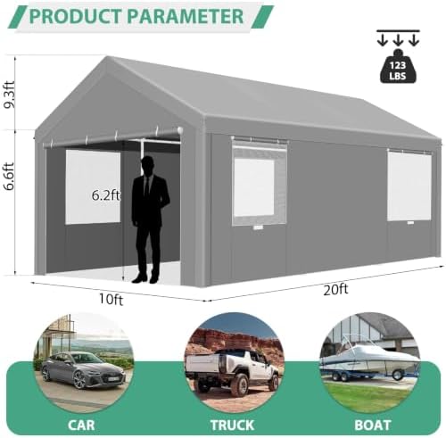 tooluck carport 10'x20' heavy duty portable garage shown in use