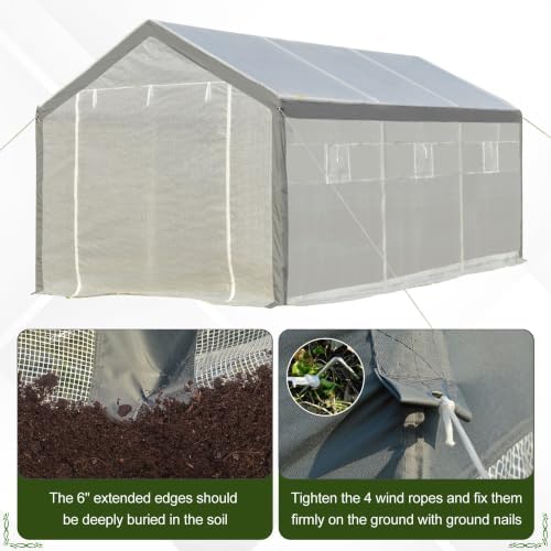 outsunny 20' x 10' x 9' walk-in greenhouse showing dimensions