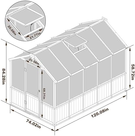 yardenaler 6x10 ft green house for outdoor, thicken, front angle view