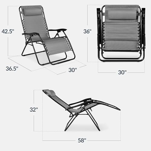 Best Choice Products Set of 2 Extra Wide Adjustable Steel Mesh Zero Gravity Lounge Chair Recliners w/Pillows and Cup Holder Trays - Ice Gray