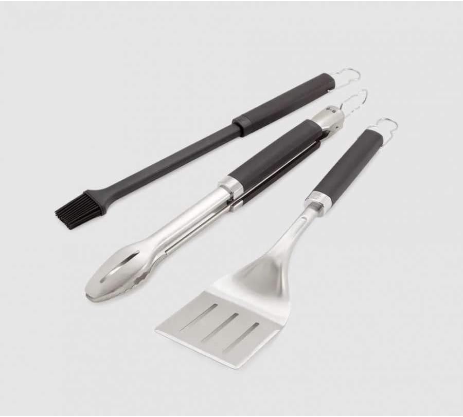 Weber Premium BBQ Tools Set - 3 Pcs | Stainless Steel Tongs, Spatula & Baster for Barbeque Cooking | BBQ Metal Utensils BBQ Accessories for Outdoor Cooking & Grilling - Silver (6764)