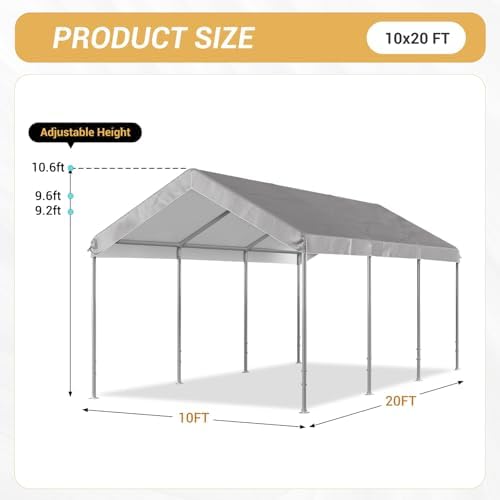 aoxun 10x20 ft heavy duty carport, adjustable height, package contents