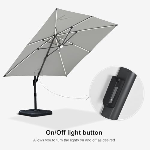purple leaf cantilever patio umbrella 10' x 10' on a desk or shelf