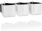 Lechuza Green Wall Home Kit Glossy Cream White High Gloss, 3 Self-Watering Hanging Planters on Metal Bar, H5.5 L18.9 W5.9 in