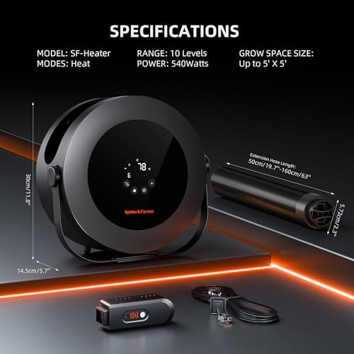 spider farmer heater,530w 10-level ptc heating for grow, front angle view