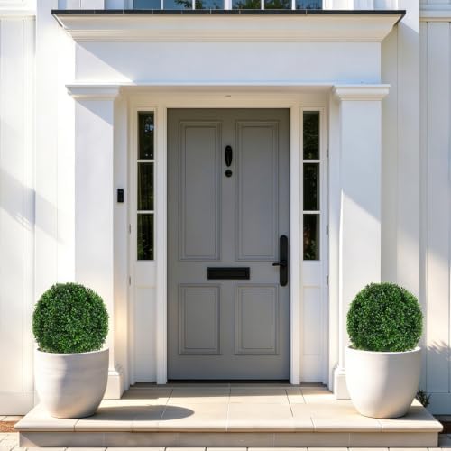 grooy 2 pack artificial boxwood topiary ball trees shown in use
