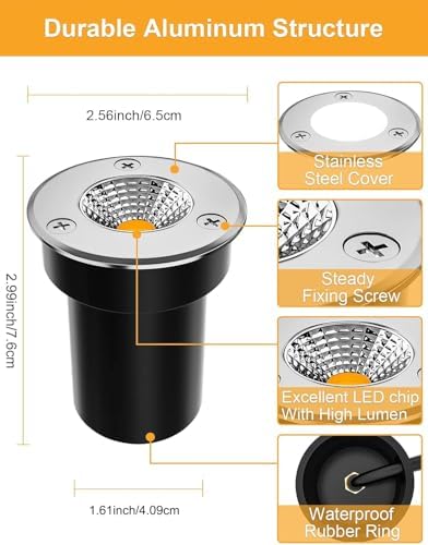 zuckeo low voltage landscape lighting led well lights, side view