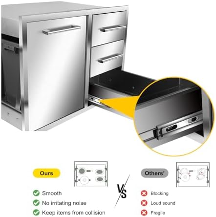 outdoor kitchen drawer combo, bbq access trash drawer on a desk or shelf