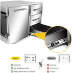 outdoor kitchen drawer combo, bbq access trash drawer on a desk or shelf