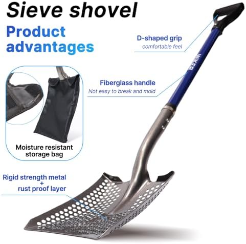 wiker 45in sand sifting shovel with blue fiberglass shown in use